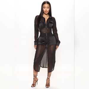 Fashion Nova Black Sheer Midi Dress
